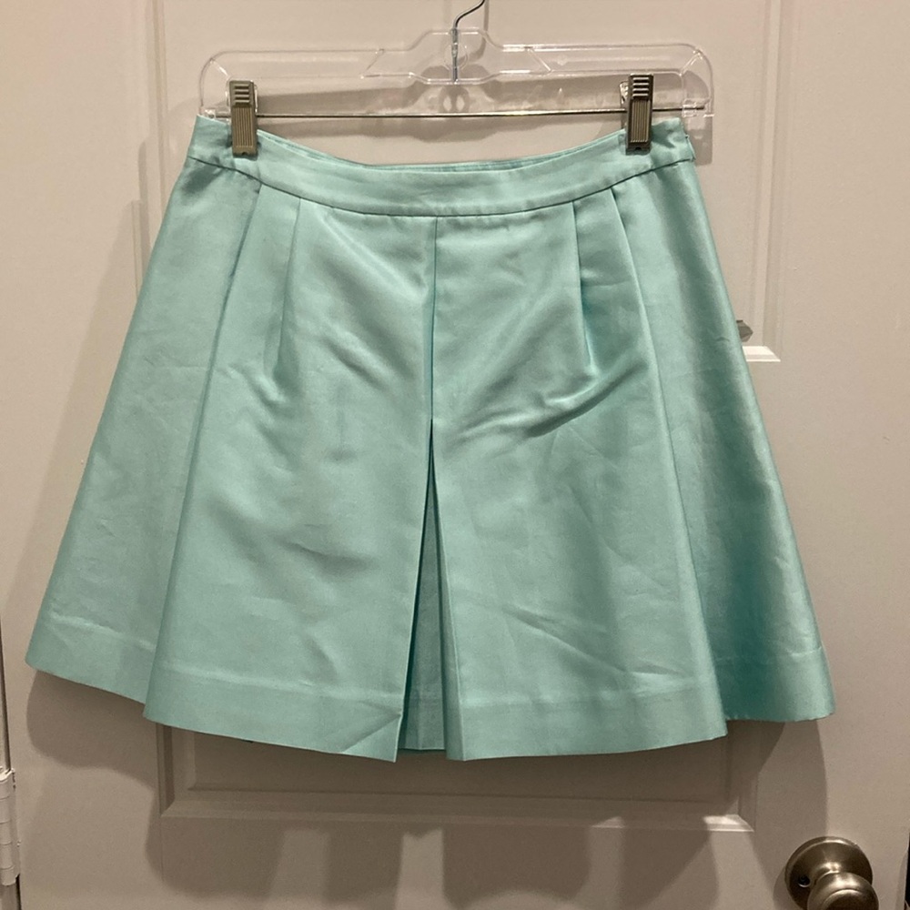 Vineyard Vines Skirt Crystal Blue teal silk cotton pleated mini Size 0 NWT